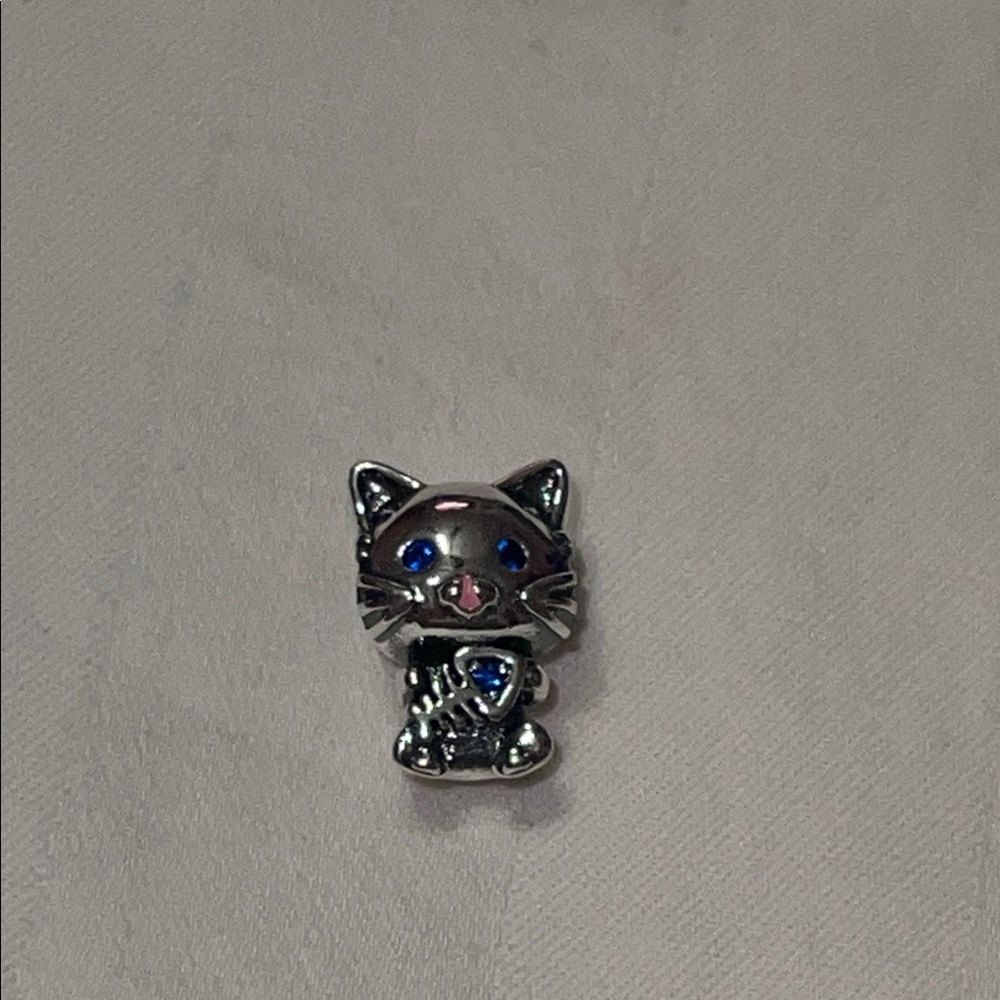 Sterling Silver Fishbone Cat Charm with Blue Accents - Picture 11 of 11